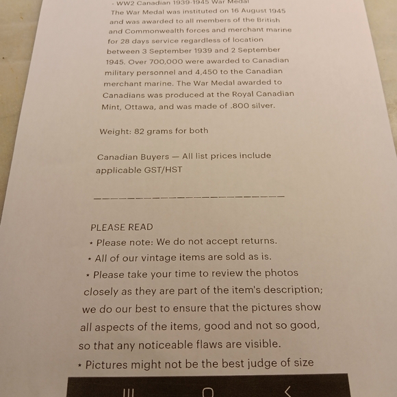 WW2 Canadian war medal &  Voluntary service medal 1939-45 & ribbons,holder, box, - Picture 5 of 6